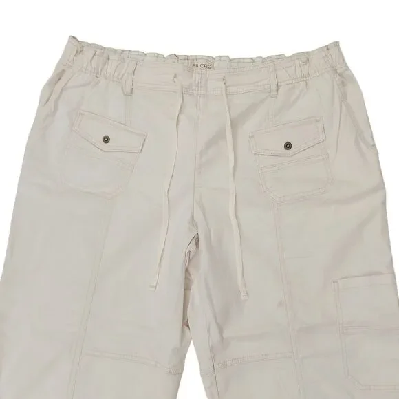 Anthropologie Pilcro Cargo Pants Womens 1X Beige Utility Drawstring Relaxed Fit - Picture 3 of 12